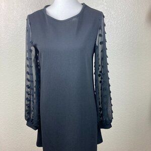 Shein Women's Long Swiss Dotted Sheer Sleeve Lined Black Evening Dress Sz 6